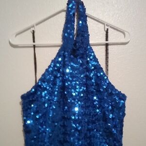 Blue Sequin High Low Dress
